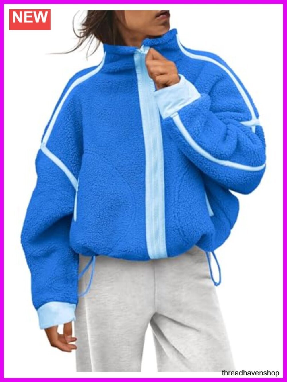 Fleece Cropped Zip Up Sherpa Jacket with Pockets